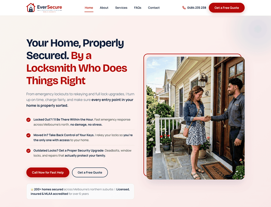 EverSecure Locksmiths website designed by Niranoma