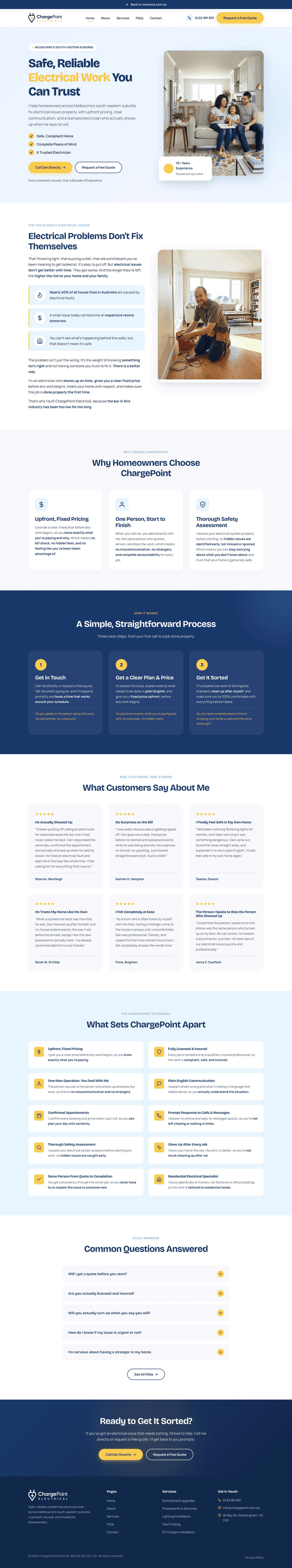 Full-length screenshot of the ChargePoint Electrical website