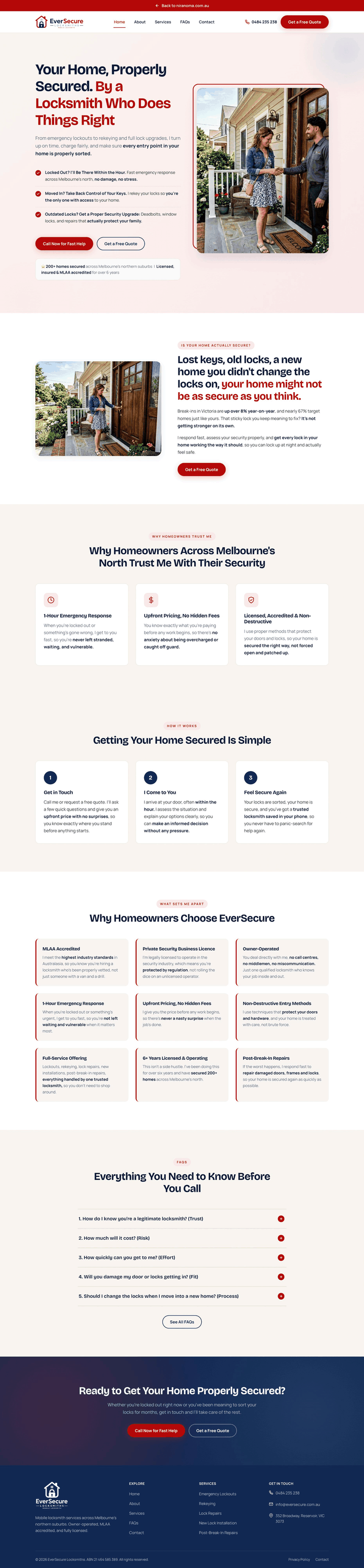 Full-length screenshot of the EverSecure Locksmiths website
