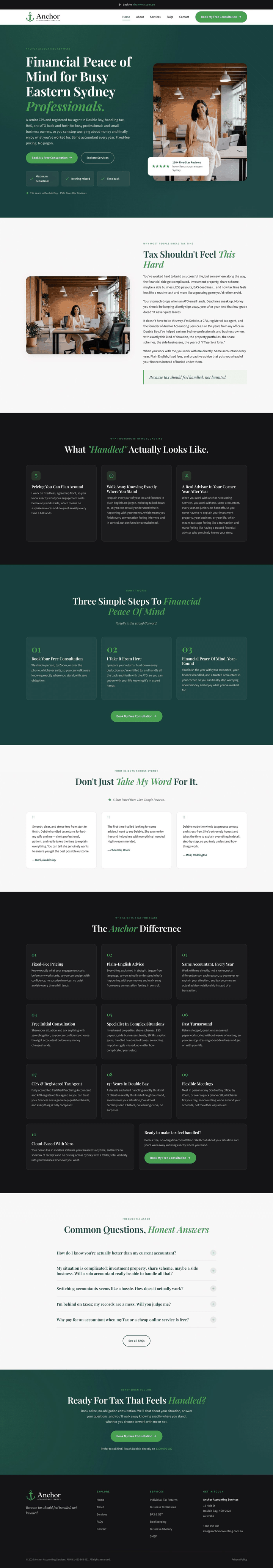 Full-length screenshot of the Anchor Accounting Services website